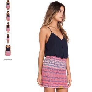 Greylin Versatile Navy Blouson Top Pink Textured Print Dress, Size Small